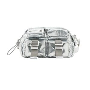 Zara Metallic Silver Y2K Crossbody Bag – Utility Cargo Style